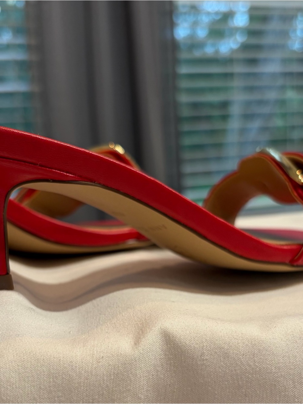 Ann Taylor Red Leather Buckle Slide Mules - Picture 3 of 5